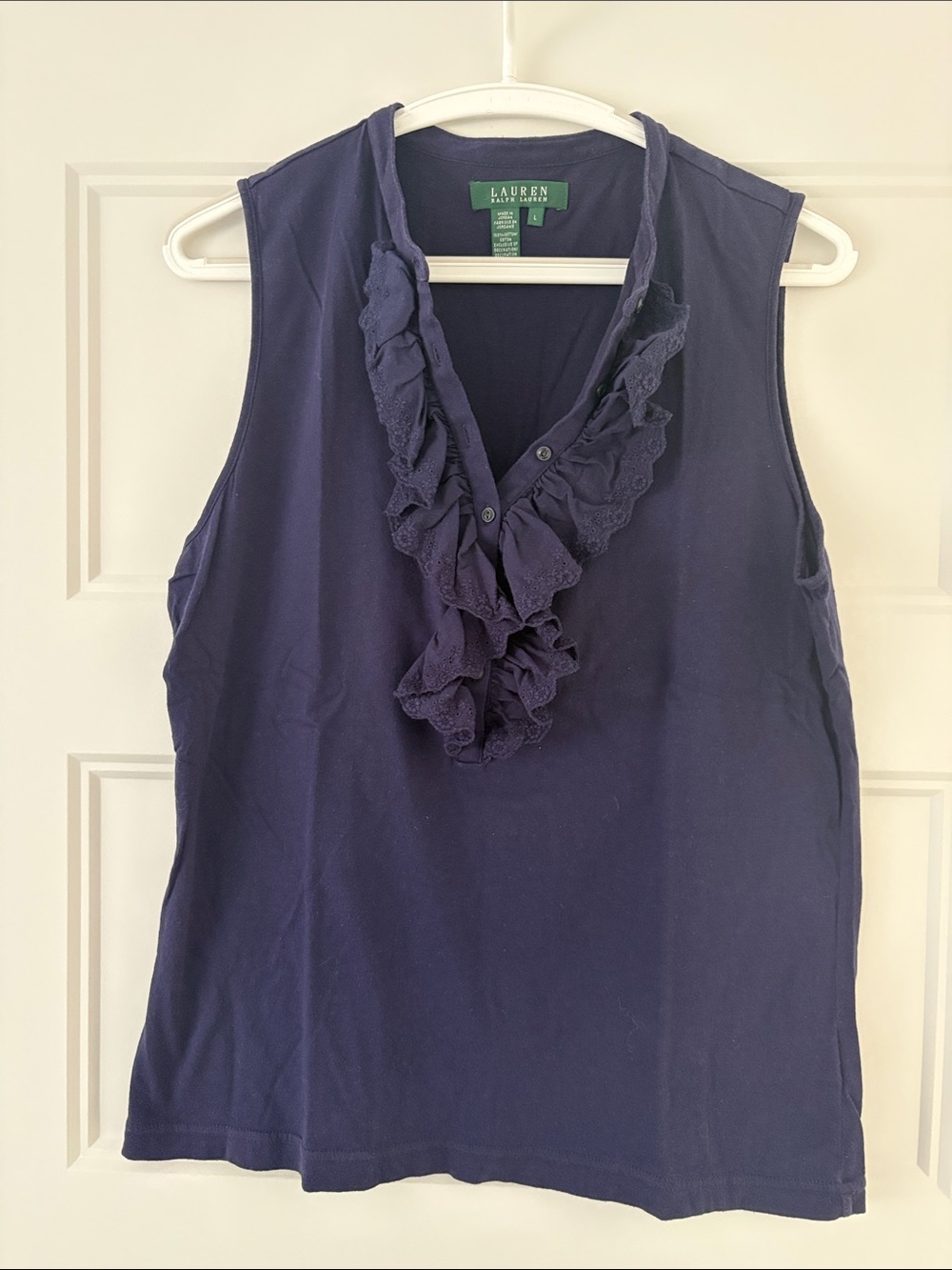 Lauren Ralph Lauren Women’s Navy Ruffle V-Neck Sleeveless Camisole